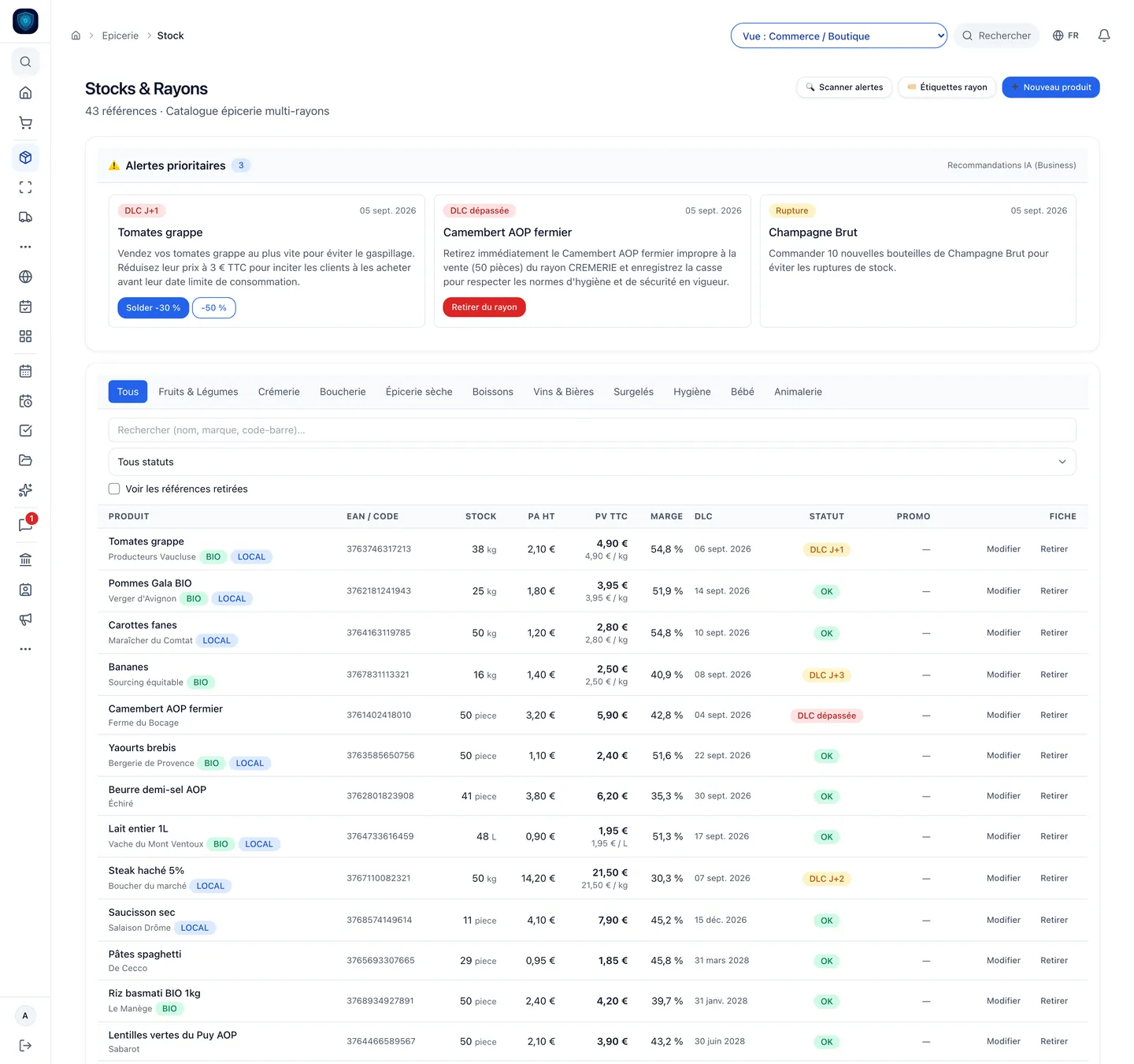 Stock, Un stock unique : la boutique et le web lisent la même ligne au même moment.